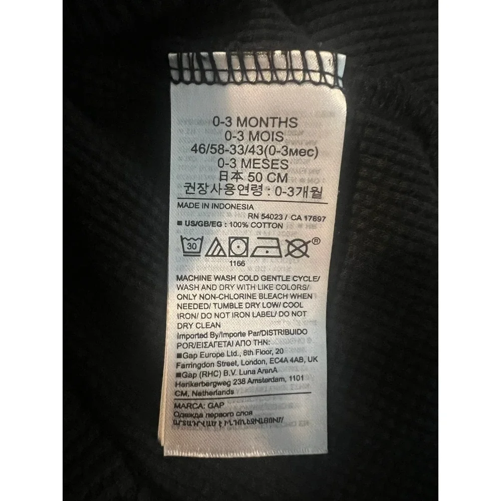 Baby Gap Black Waffle Knit Thermal Henley Long Sleeve Shirt 0-3 Months (0898)